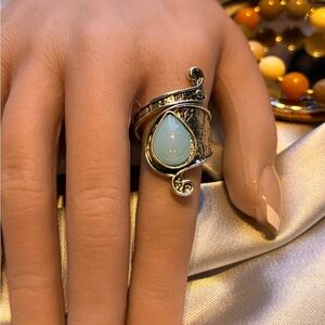 Boho Light Blue Tear Drop Silver-Tone Adjustable Wrap Ring